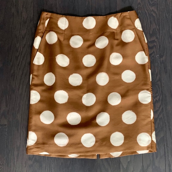 Banana Republic Caramel/Cream Polkadot Silk Skirt - Picture 2 of 6